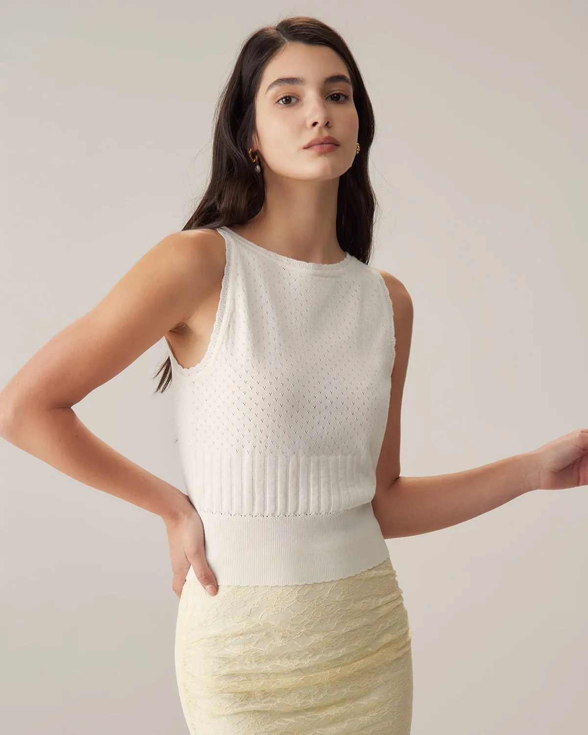 White Boat Neck Slim Tank sold by rihoas