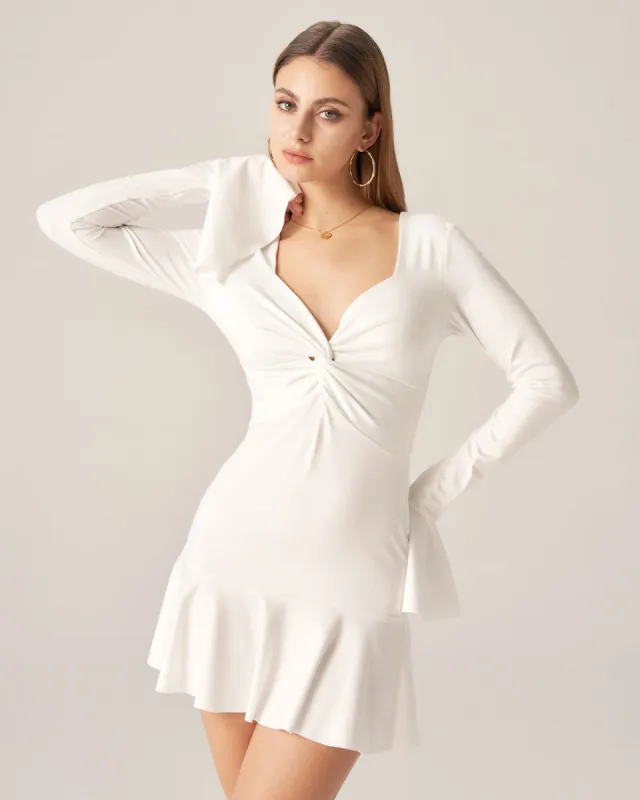 Bettydress-White Ruffle Twist Mini Dress sold by rihoas