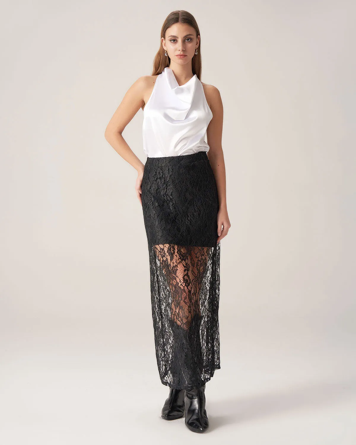 Bettydress-Black Lace Straight Maxi Skirt sold by rihoas