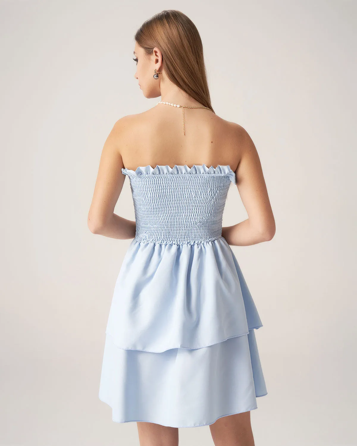 Bettydress-Blue Strapless Tiered Mini Dresses sold by rihoas product image thumbnail 4