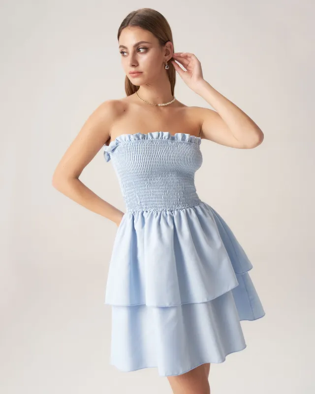 Bettydress-Blue Strapless Tiered Mini Dresses sold by rihoas