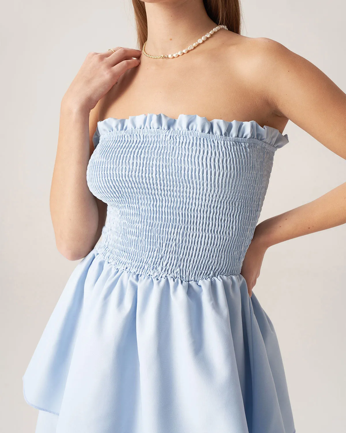 Bettydress-Blue Strapless Tiered Mini Dresses sold by rihoas product image thumbnail 2