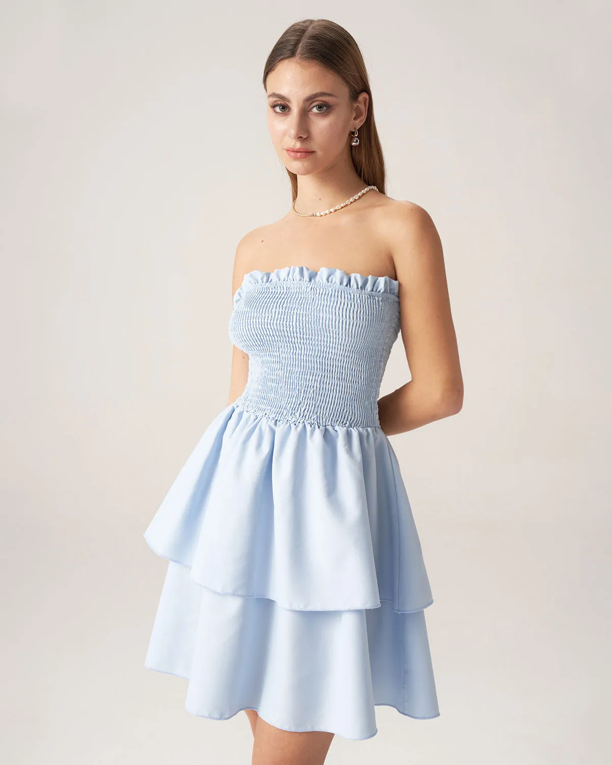 Bettydress-Blue Strapless Tiered Mini Dresses sold by rihoas product image thumbnail 3