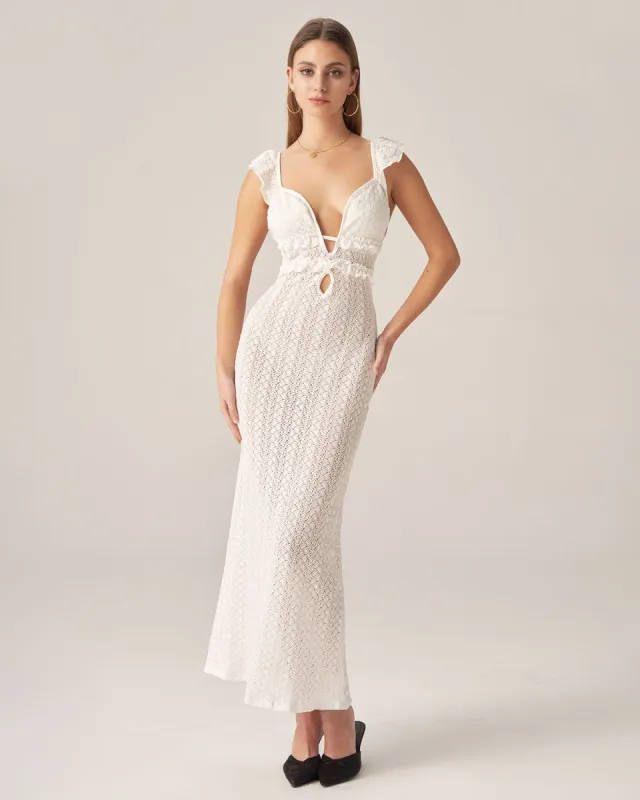 Bettydress-White Textured Backless Maxi Dress sold by rihoas