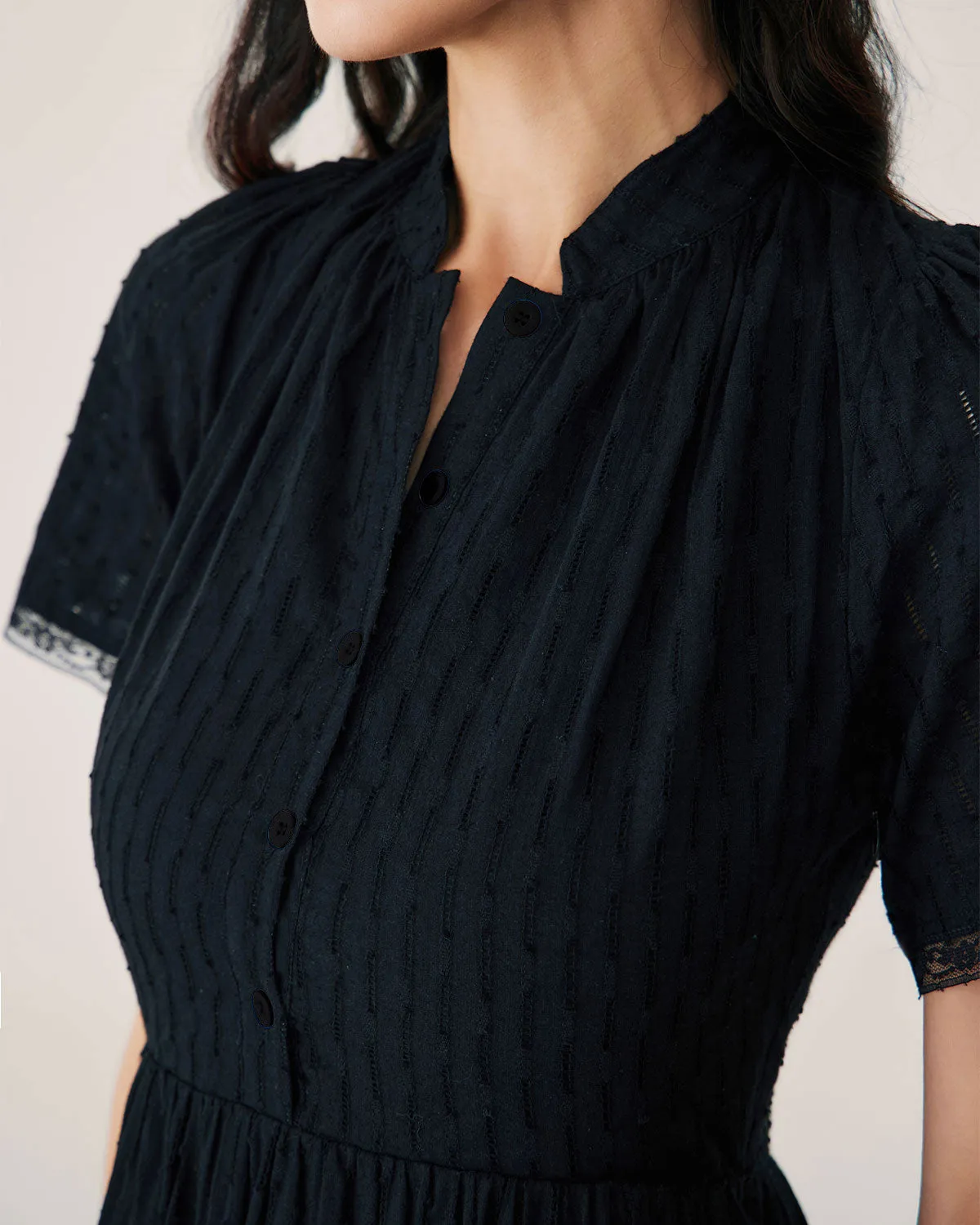 Black Lace Button Midi Dress sold by rihoas product image thumbnail 2