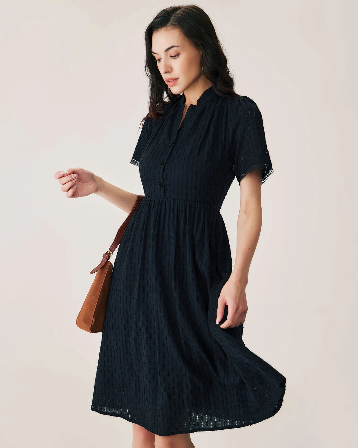 Black Lace Button Midi Dress sold by rihoas