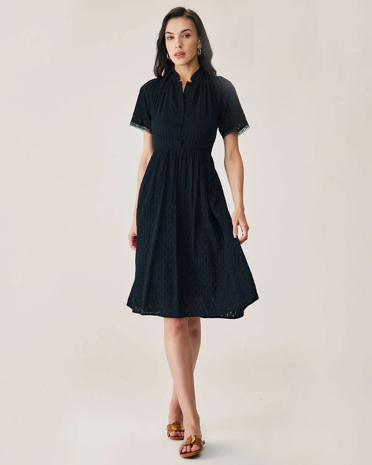 Black Lace Button Midi Dress sold by rihoas product image thumbnail 4