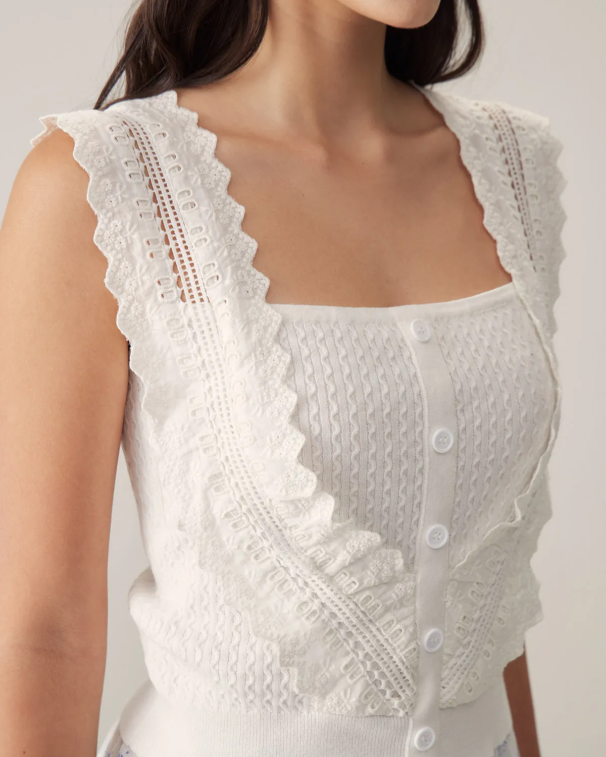 White Ruffle Embroidery Tank sold by rihoas product image thumbnail 2