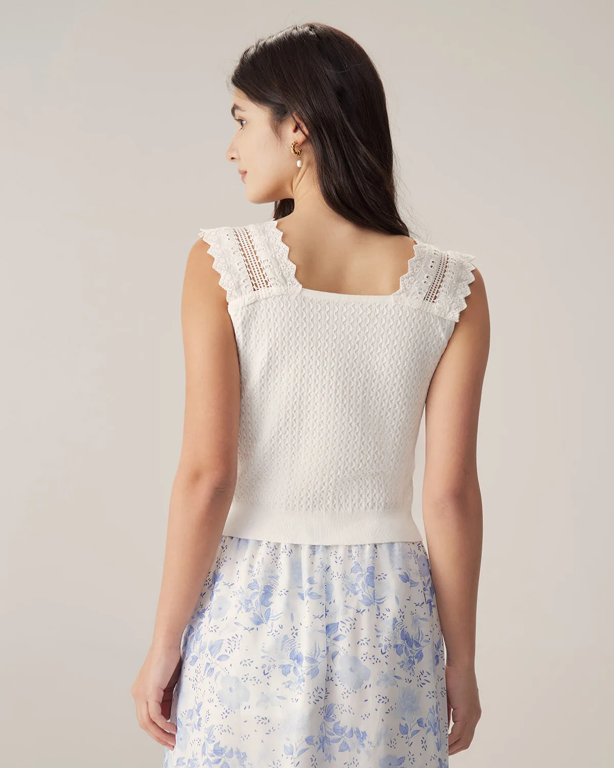 White Ruffle Embroidery Tank sold by rihoas product image thumbnail 4