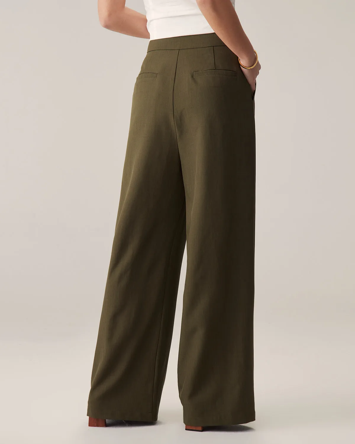 Green High-Waisted Straight Wide-Leg Pants sold by rihoas product image thumbnail 4