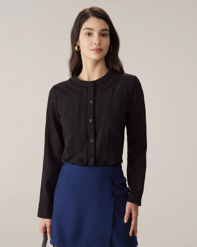 Black Round Neck Textured Blouse sold by rihoas