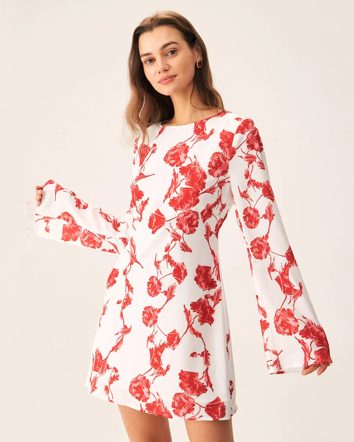 Red Floral Boat Neck Mini Dress sold by rihoas