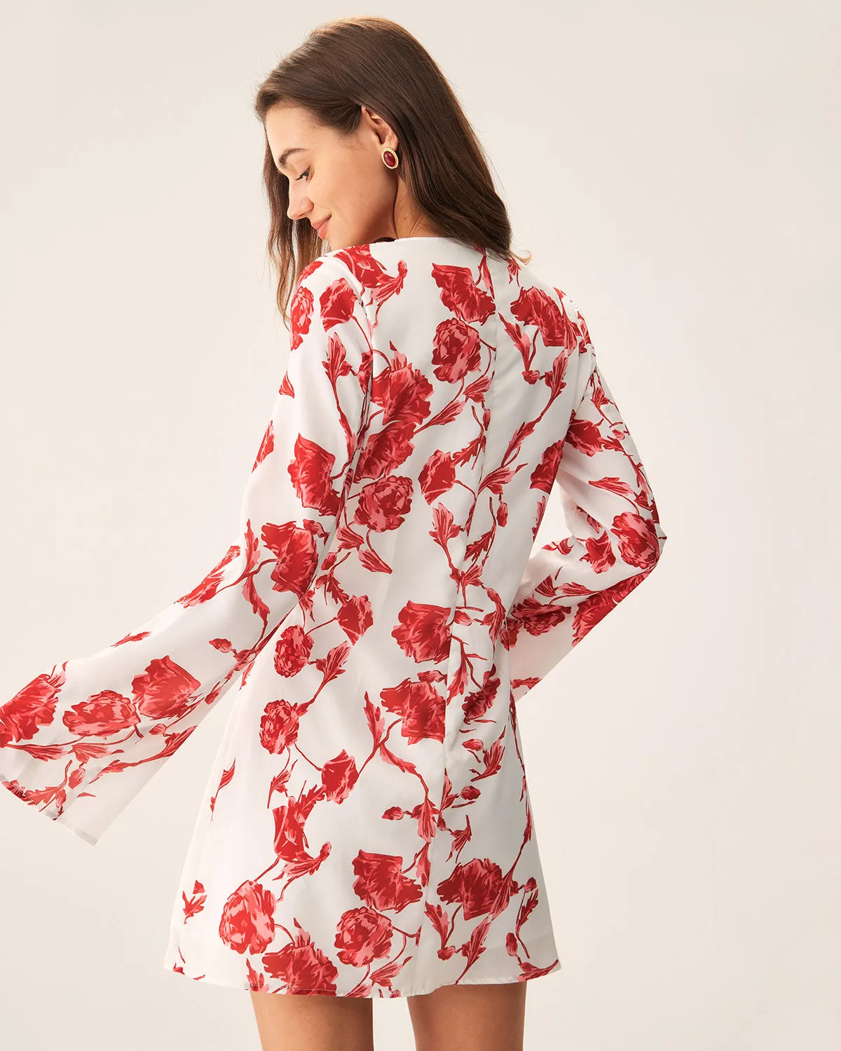 Red Floral Boat Neck Mini Dress sold by rihoas product image thumbnail 5