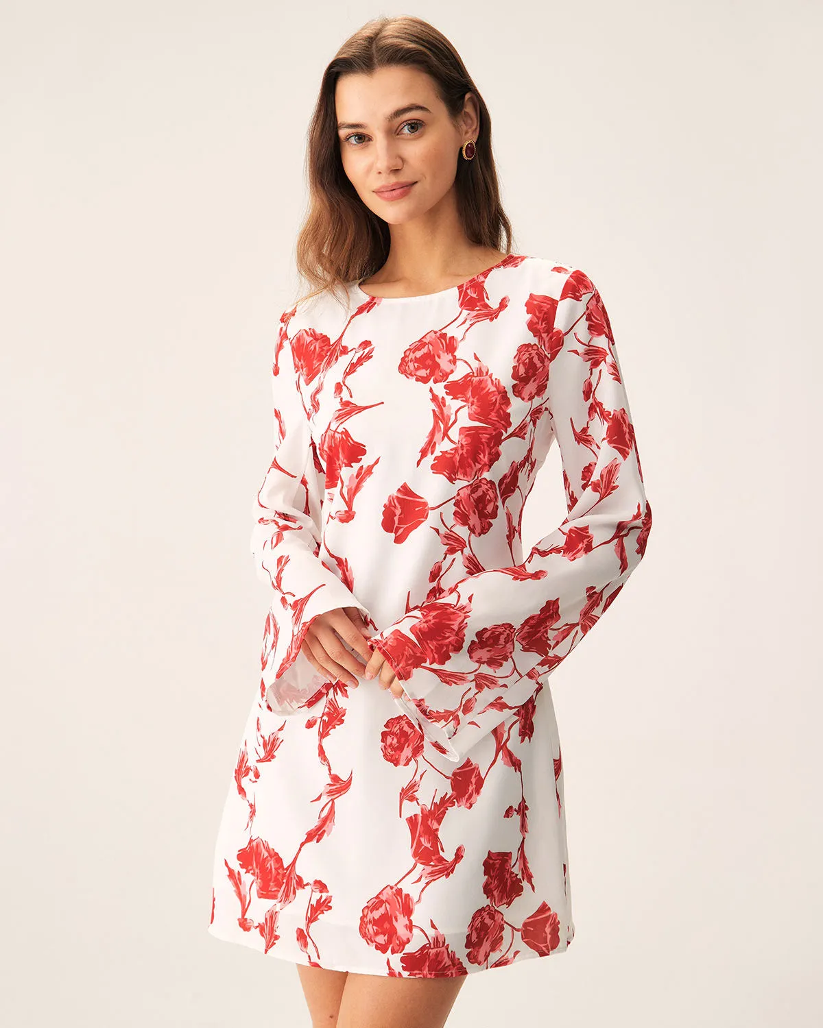 Red Floral Boat Neck Mini Dress sold by rihoas product image thumbnail 3