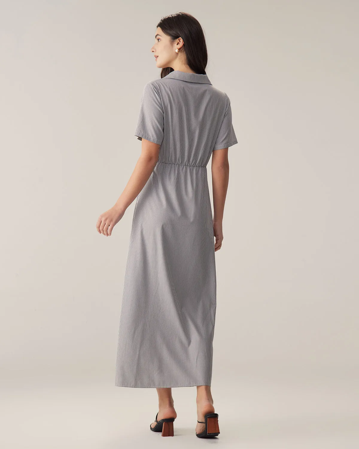 Grey Striped Cut-out Midi Dress sold by rihoas product image thumbnail 4