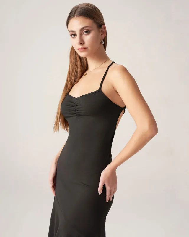 Bettydress-Black Ruffle Backless Midi Dress sold by rihoas
