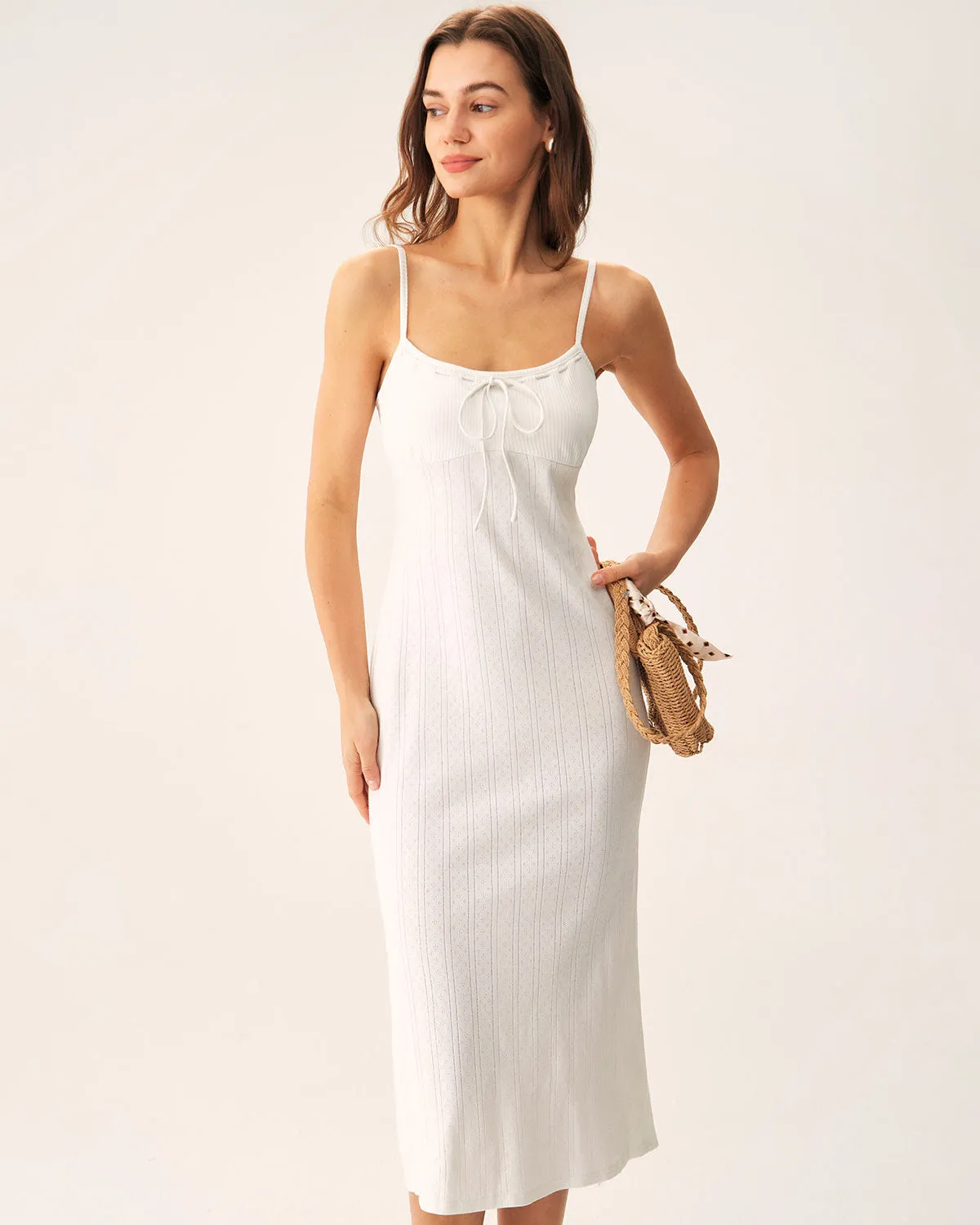 White Bodycon Slit Slip Midi Dress sold by rihoas