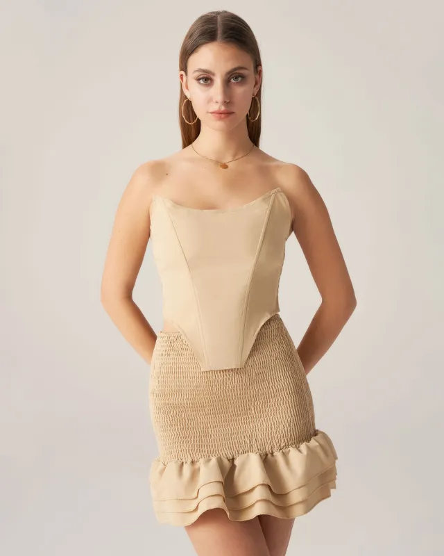 Bettydress-Khaki Ruffle Shirred Two Piece Skirt Set sold by rihoas
