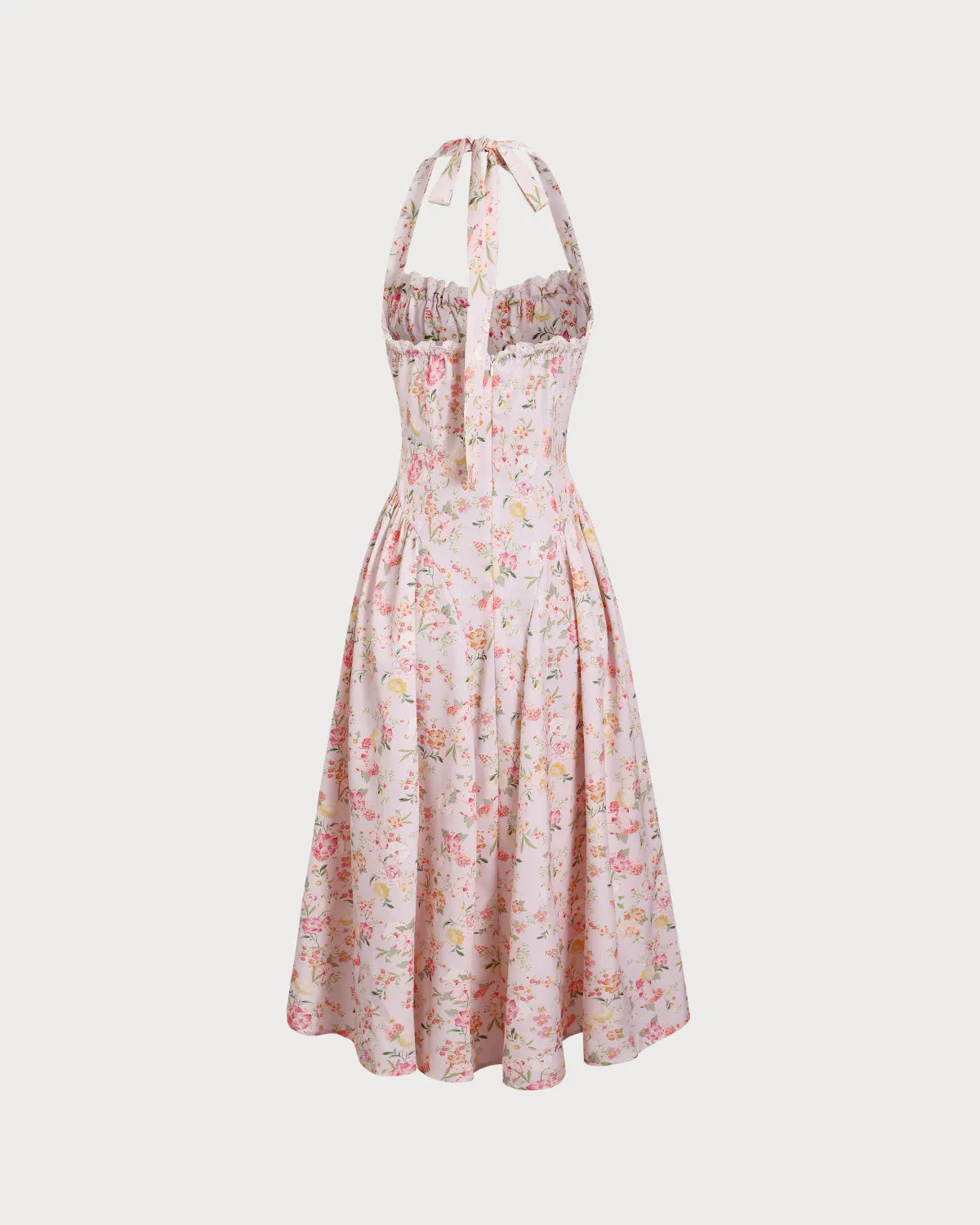 Floral Ruched Pleated Halter Midi Dress sold by rihoas product image thumbnail 2