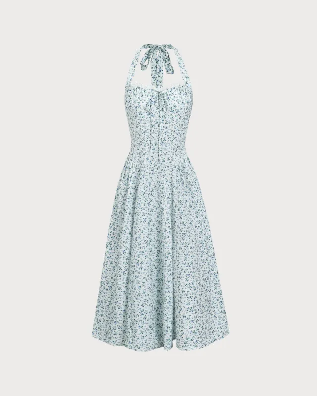 Floral Ruched Lace Halter Midi Dress sold by rihoas