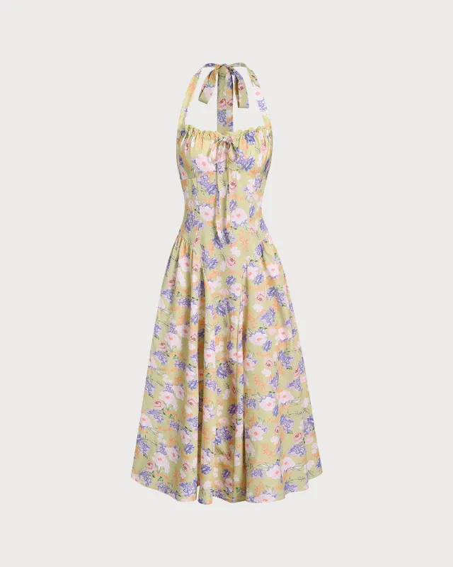 Floral Ruched Halter Midi Dress sold by rihoas