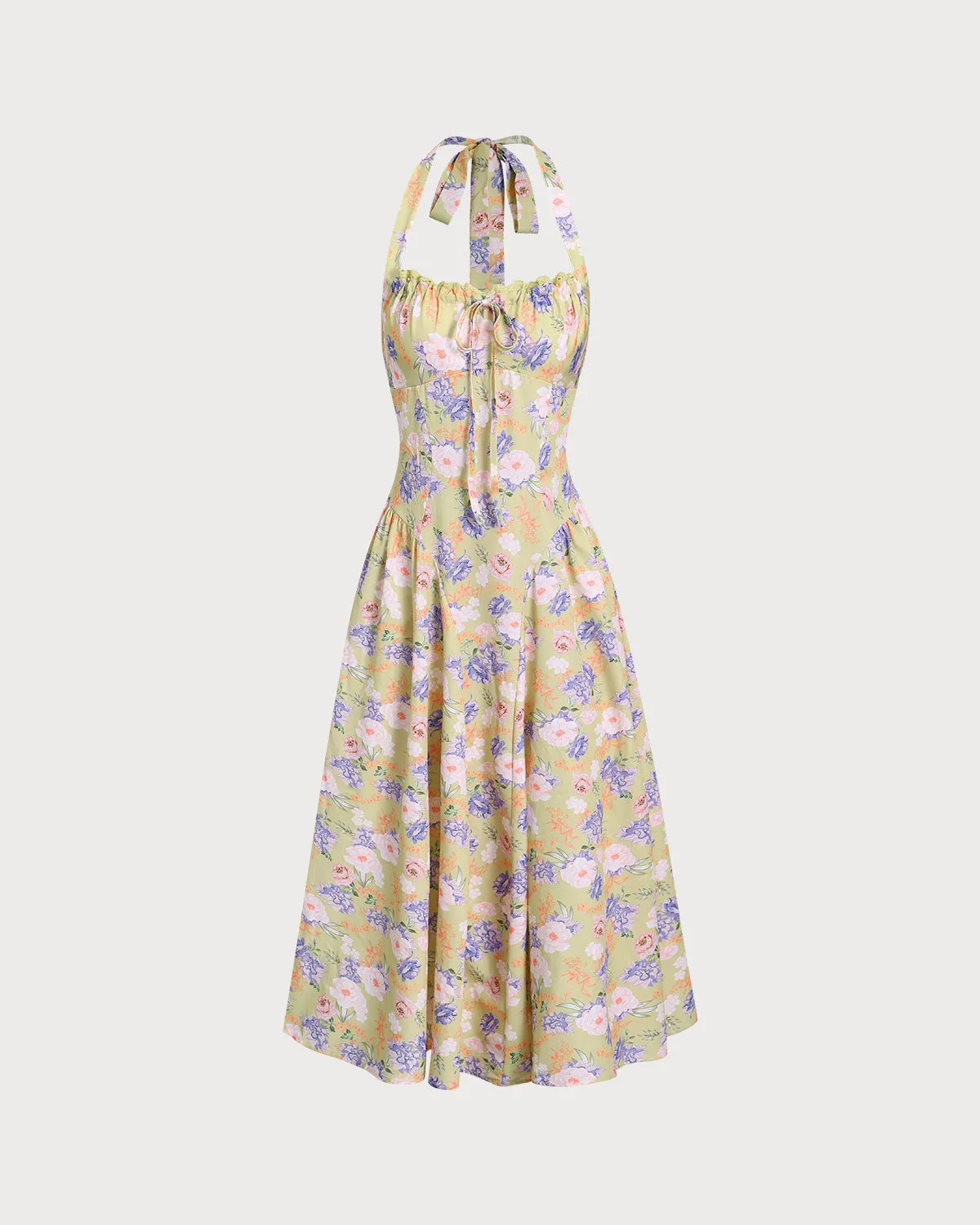 Floral Ruched Halter Midi Dress sold by rihoas