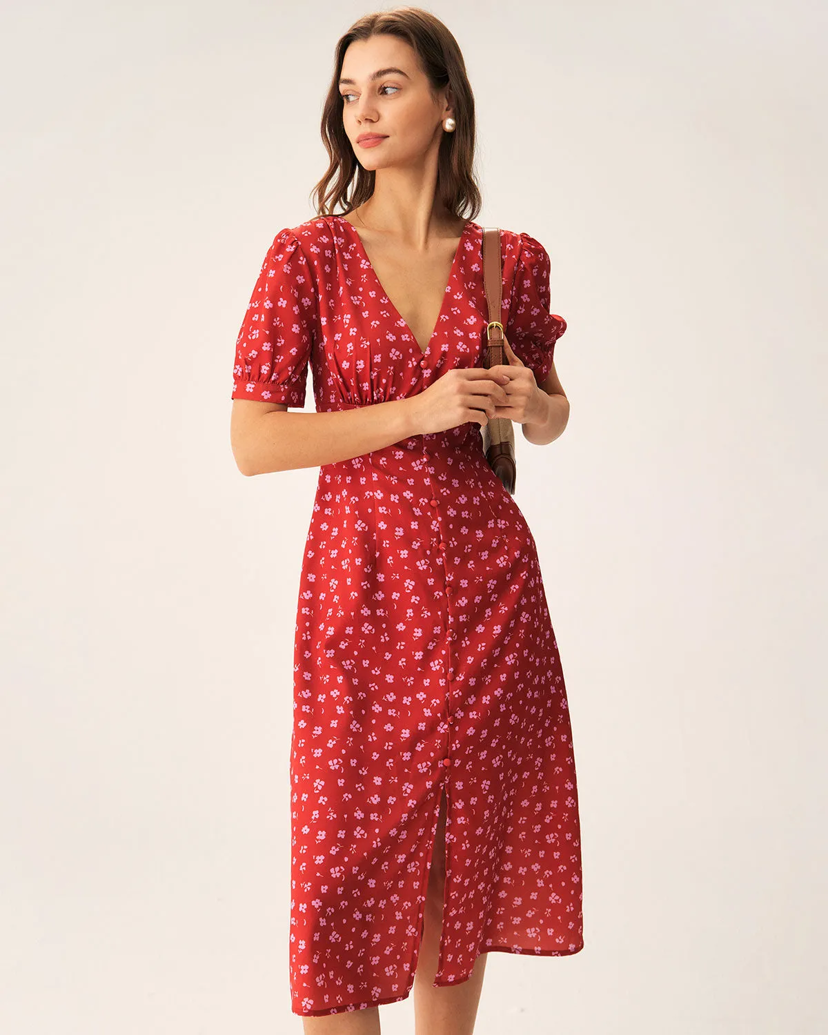 Red Polka Dot Ruched Midi Dress sold by rihoas product image thumbnail 3