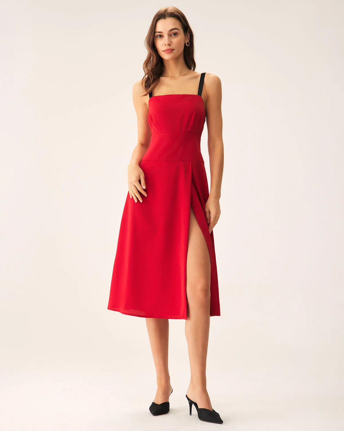 Red Contrast Slit Slip Midi Dress sold by rihoas product image thumbnail 3