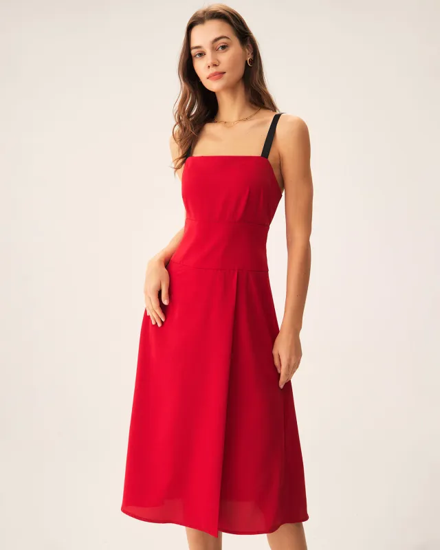 Red Contrast Slit Slip Midi Dress sold by rihoas