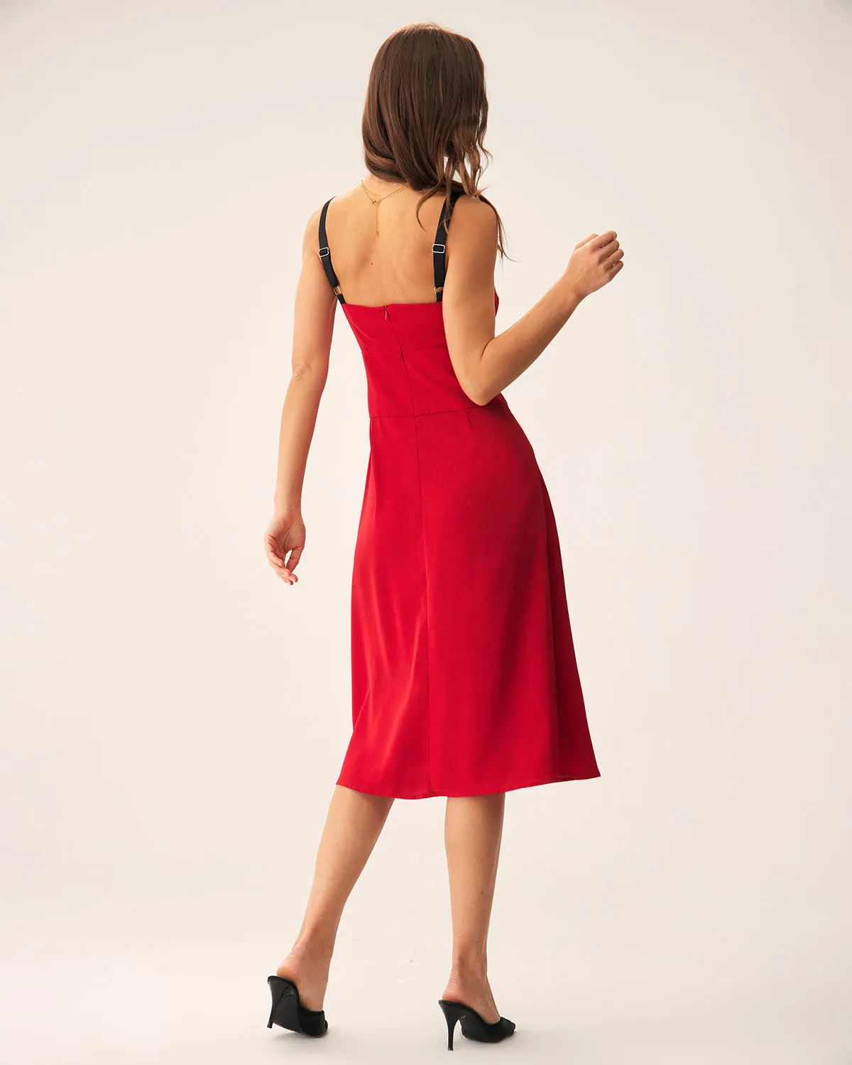 Red Contrast Slit Slip Midi Dress sold by rihoas product image thumbnail 5
