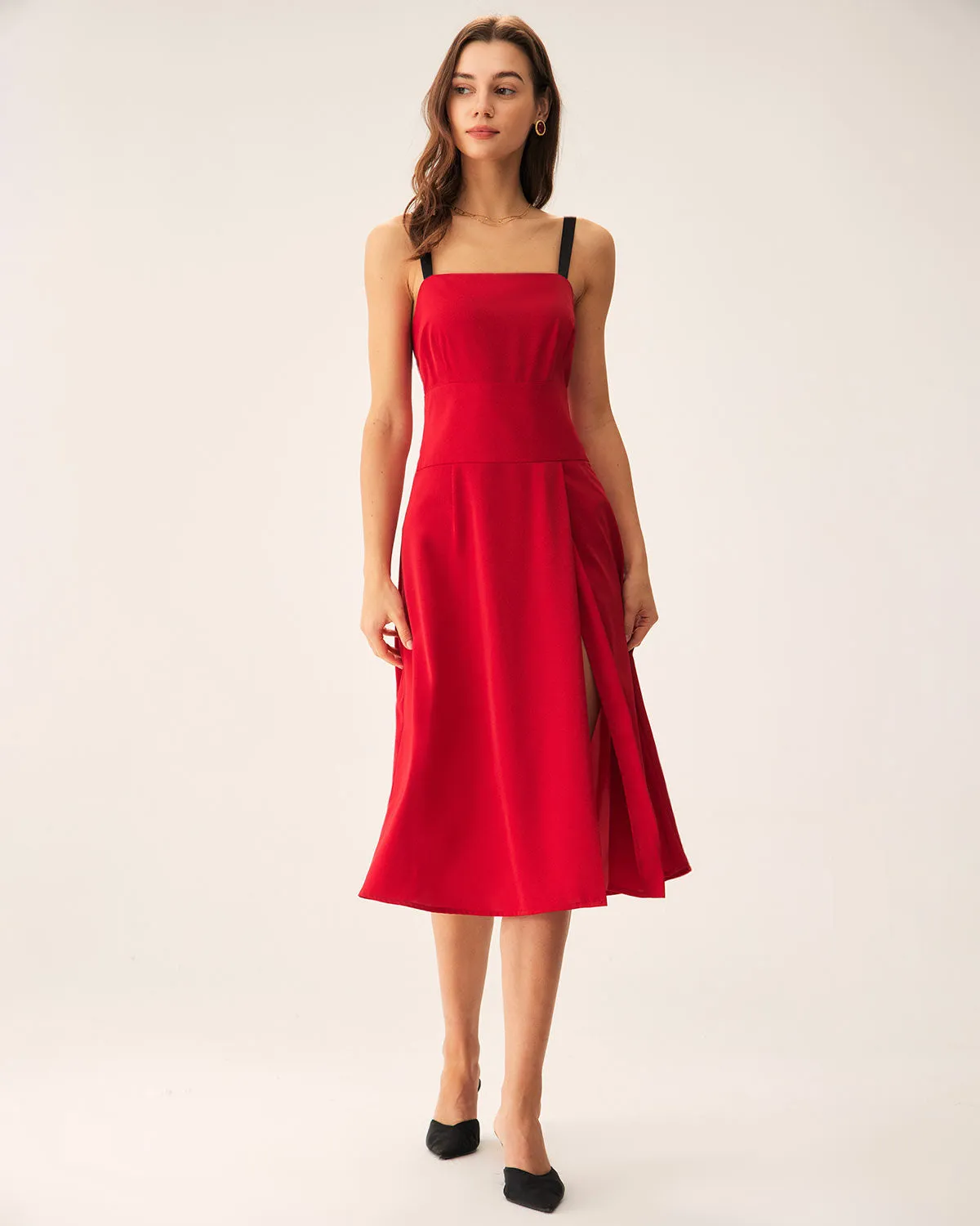 Red Contrast Slit Slip Midi Dress sold by rihoas product image thumbnail 4