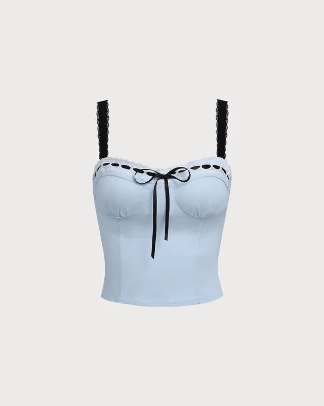 Blue Sweetheart Neck Crop Cami Top sold by rihoas