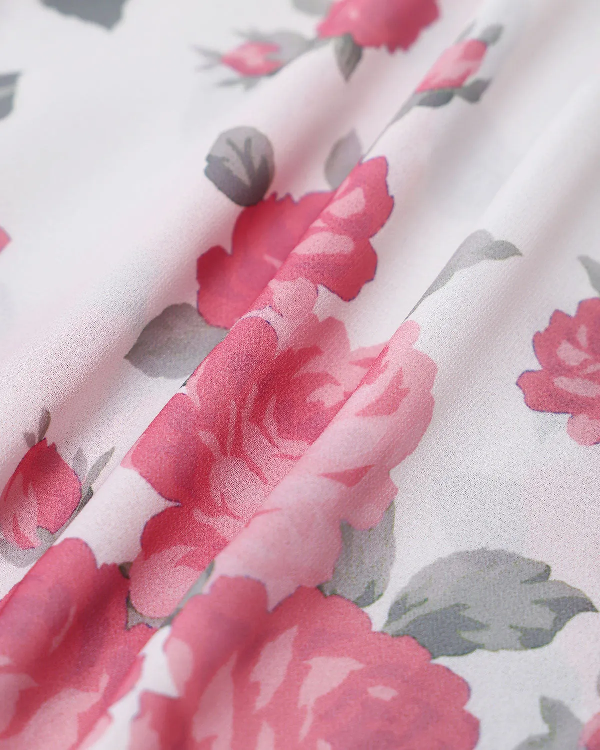 Pink Floral Shirred Tie Strap Midi Dress sold by rihoas product image thumbnail 3