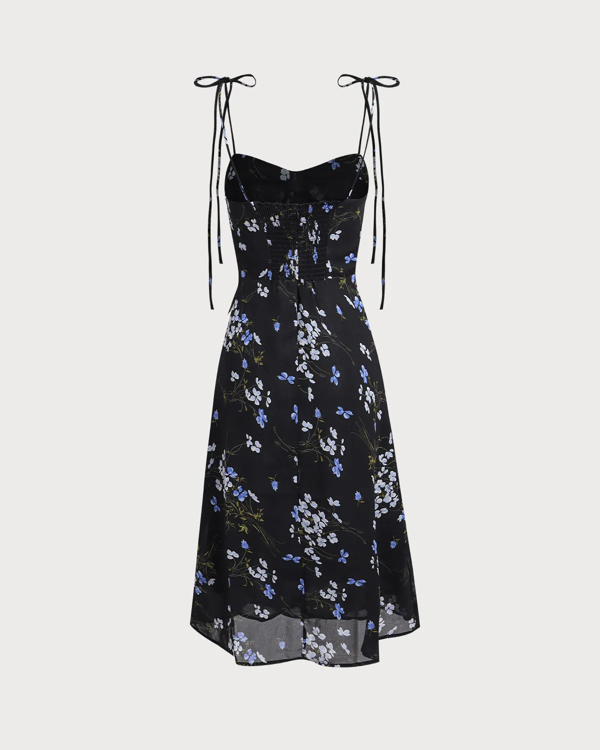 Black Floral Tie Strap Slit Midi Dresses sold by rihoas product image thumbnail 2