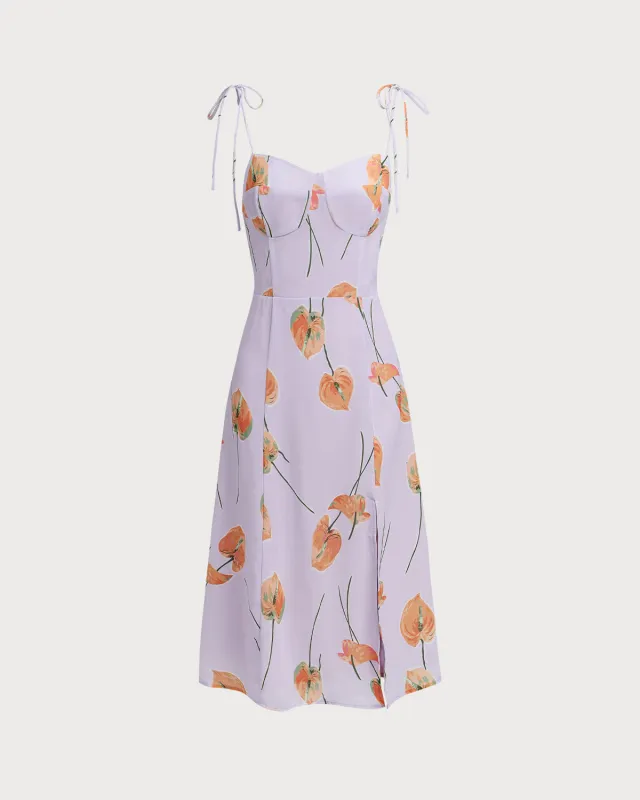 Purple Floral Slit Tie Strap Midi Dress sold by rihoas