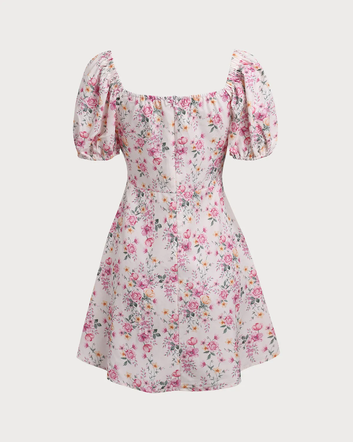 Pink Floral Square Neck Ruched Mini Dress sold by rihoas product image thumbnail 2
