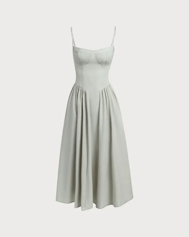 Green Square Neck Pocket Slip Midi Dress sold by rihoas
