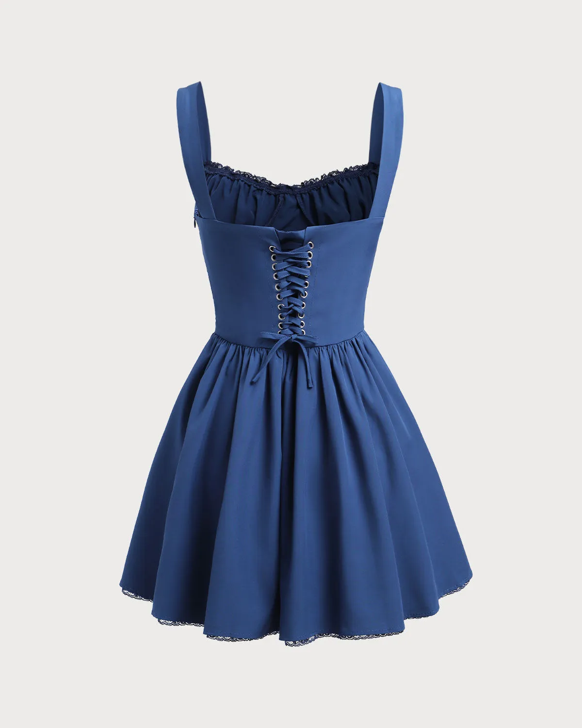 Navy Ruched Square Neck Slip Mini Dress sold by rihoas product image thumbnail 2