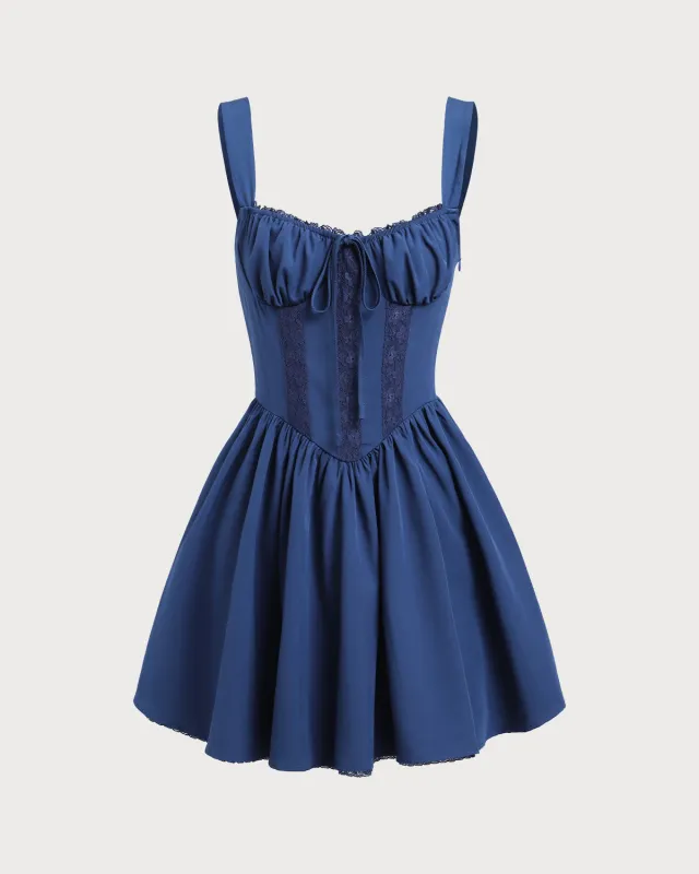 Navy Ruched Square Neck Slip Mini Dress sold by rihoas