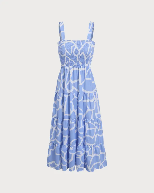 Blue Floral Shirred Slip Midi Dresses sold by rihoas