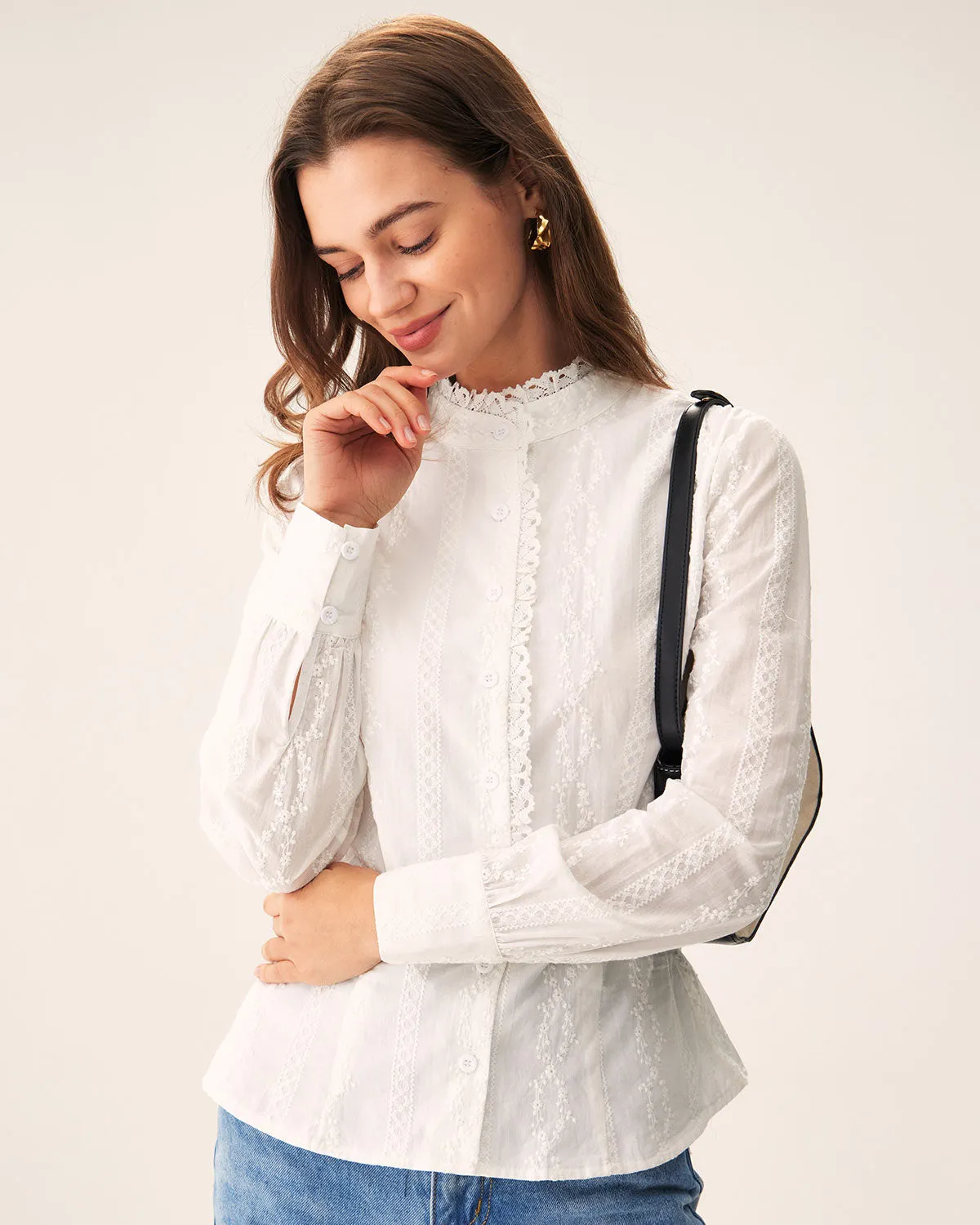 White Embroidery Round Neck Shirt sold by rihoas product image thumbnail 3