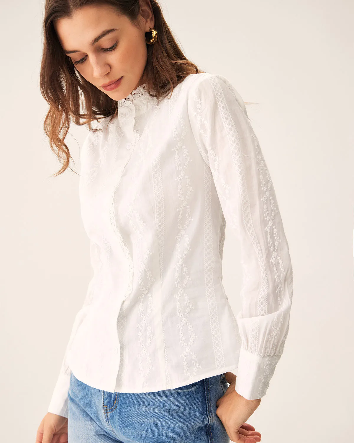White Embroidery Round Neck Shirt sold by rihoas product image thumbnail 4