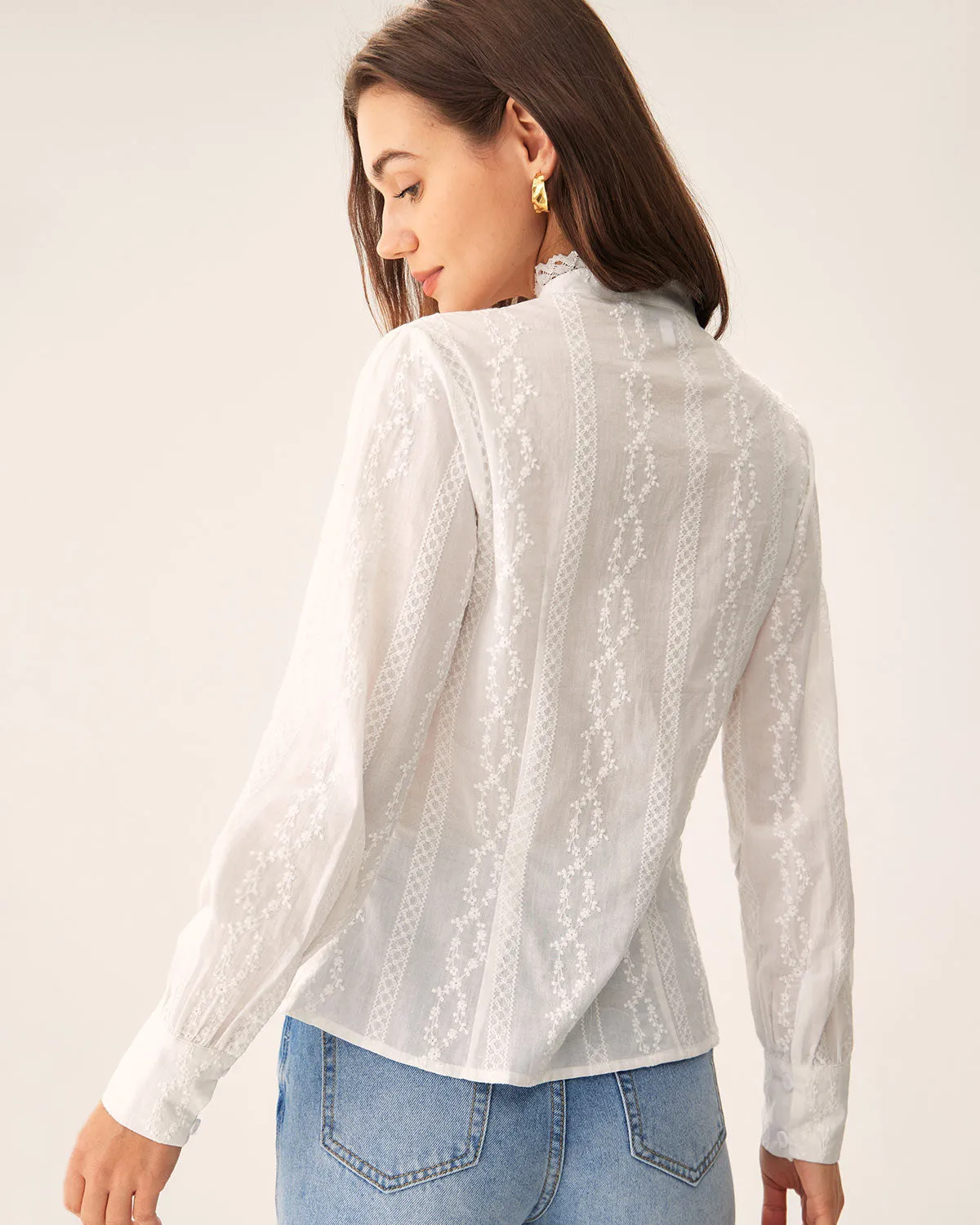 White Embroidery Round Neck Shirt sold by rihoas product image thumbnail 5