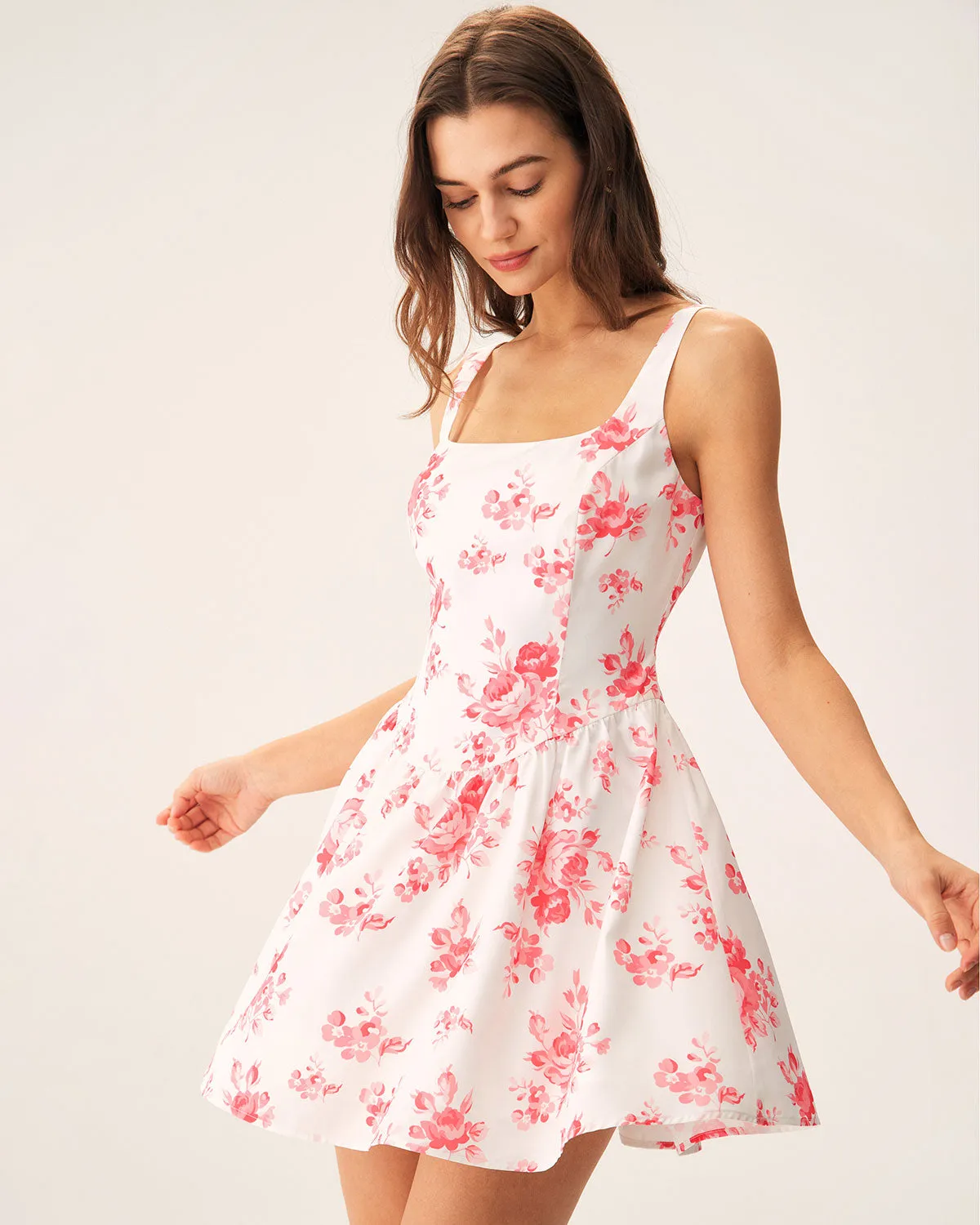 Pink Floral Ruched Mini Dress sold by rihoas