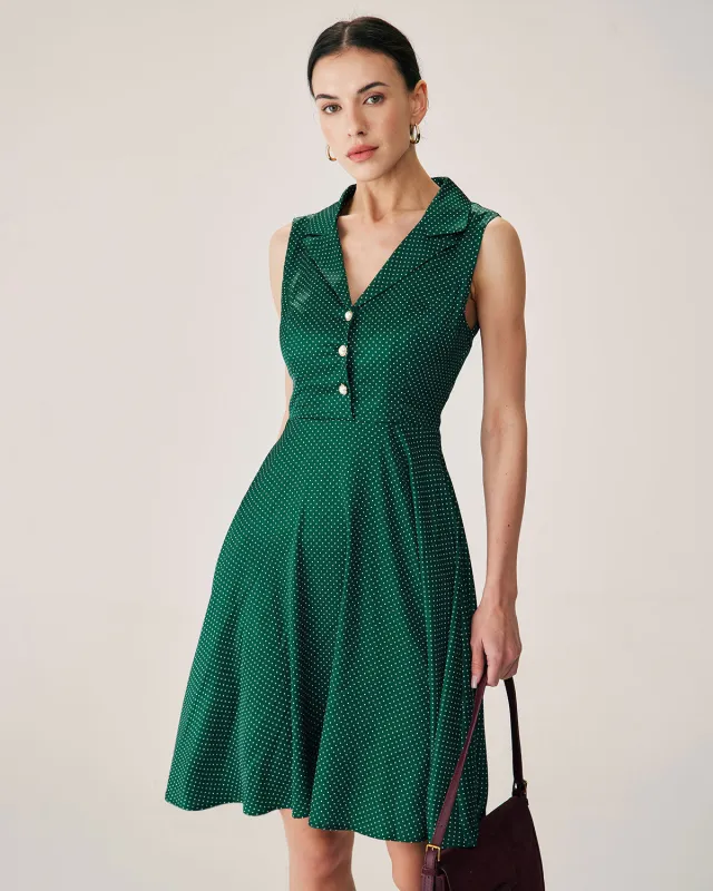 Green Polka Dot Sleeveless Midi Dress sold by rihoas