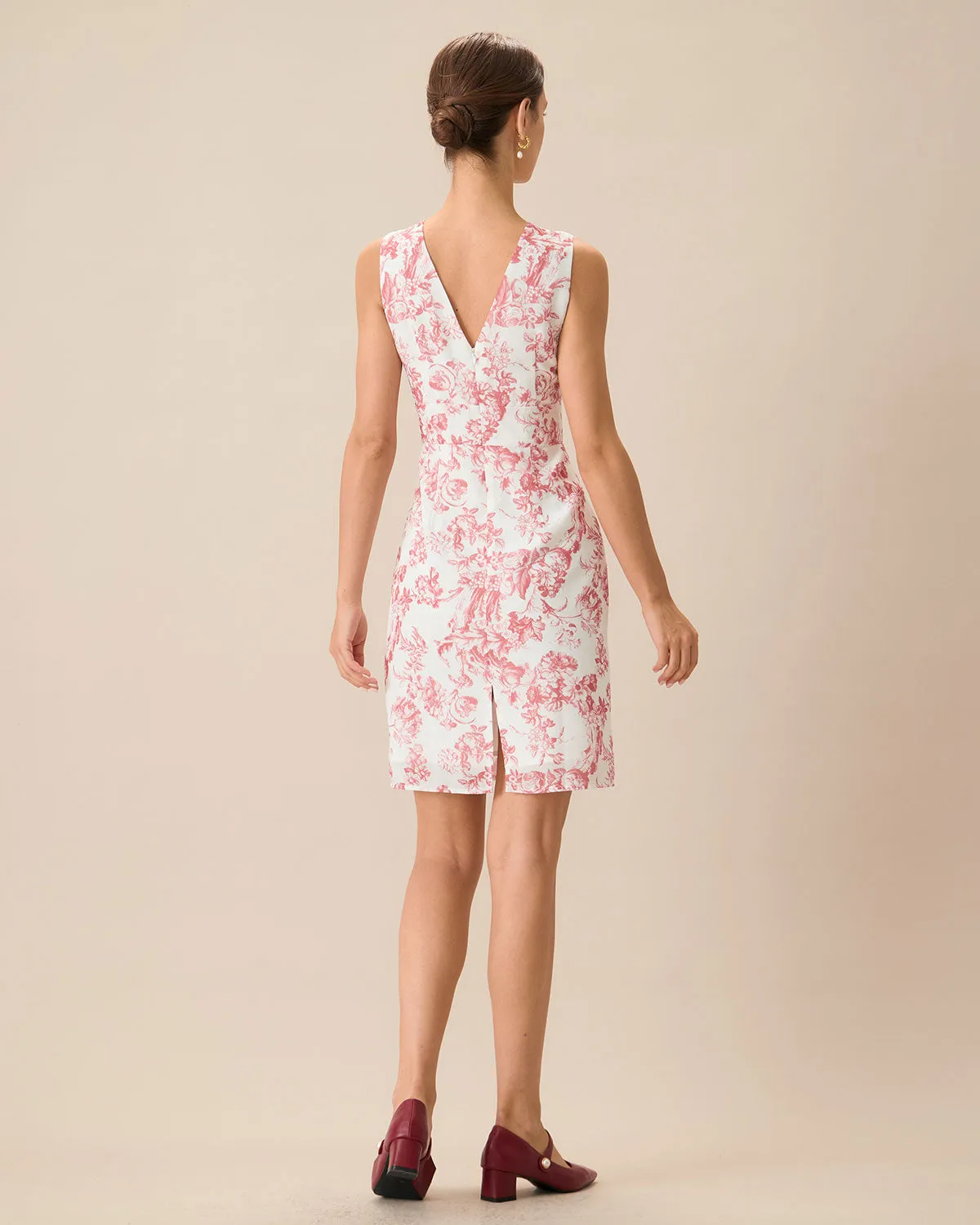 Women's Red V-Neck Sleeveless Floral Midi Dress sold by rihoas product image thumbnail 4