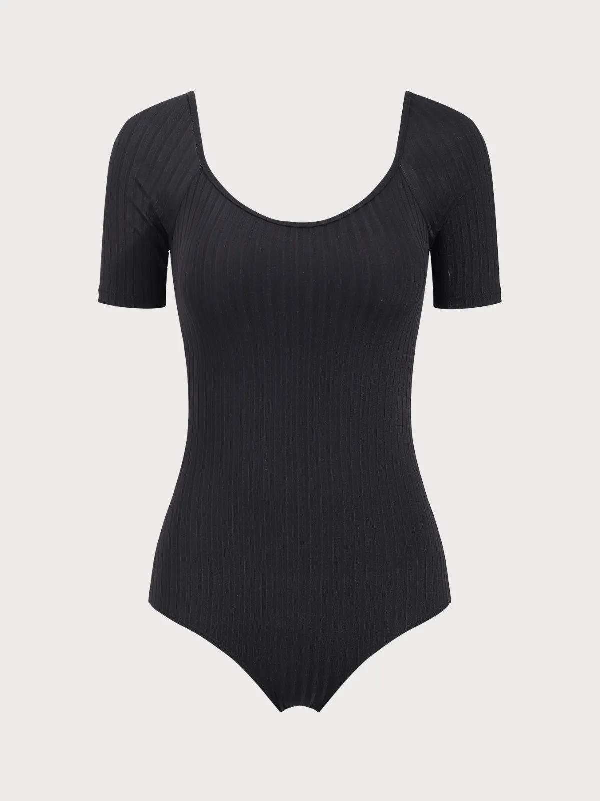 Black U Neck One-Piece Swimsuit sold by rihoas
