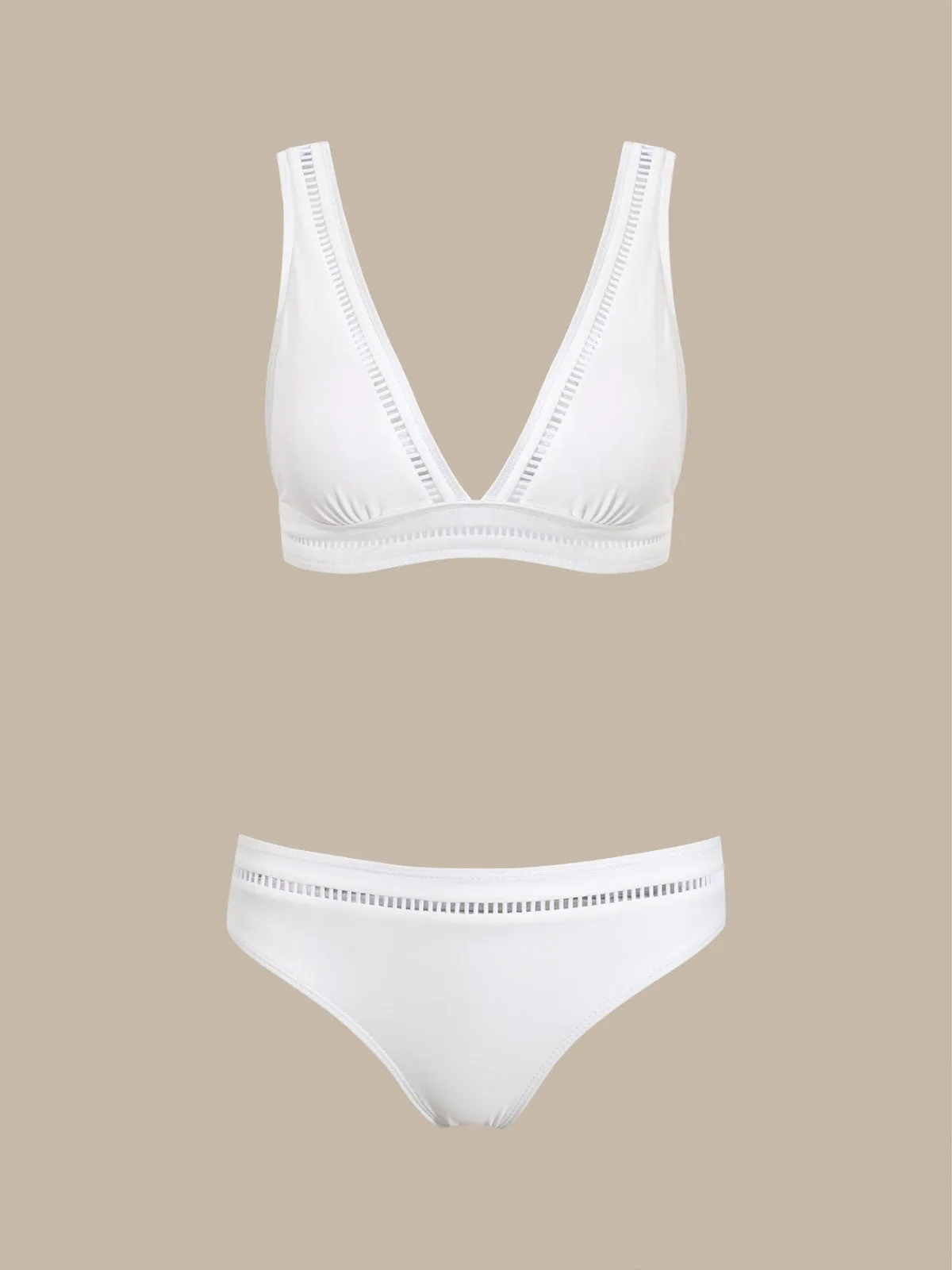 White V-Neck Bikini Set sold by rihoas