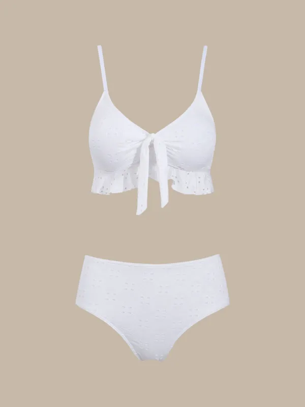 White Tie Strap Tankinis Bikini Set sold by rihoas