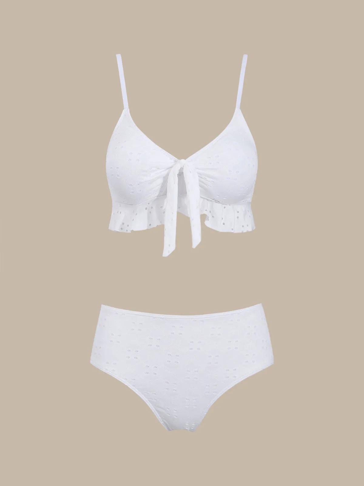 White Tie Strap Tankinis Bikini Set sold by rihoas